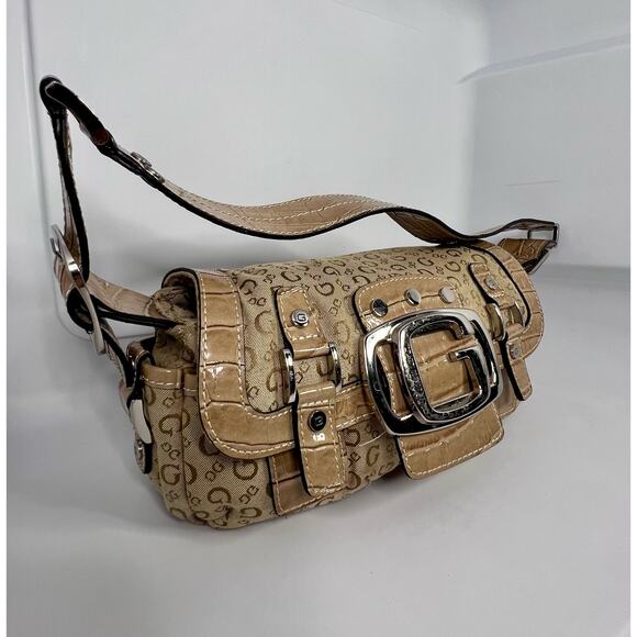 Guess Handbags - Guess Tan/Brown VINTAGE Handbag Crossbody Purse With Silver Tone Hardware EUC